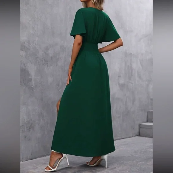 Boho butterfly sleeve slit thigh maxi dress